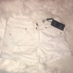 American Eagle White Denim Ripped Shorts